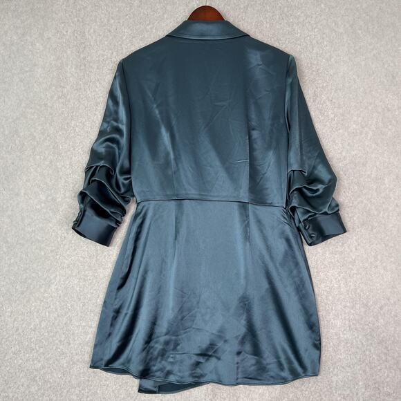 Cinq à Sept Teal Sabina Satin Wrap Mini Dress Size 12 - Picture 8 of 11